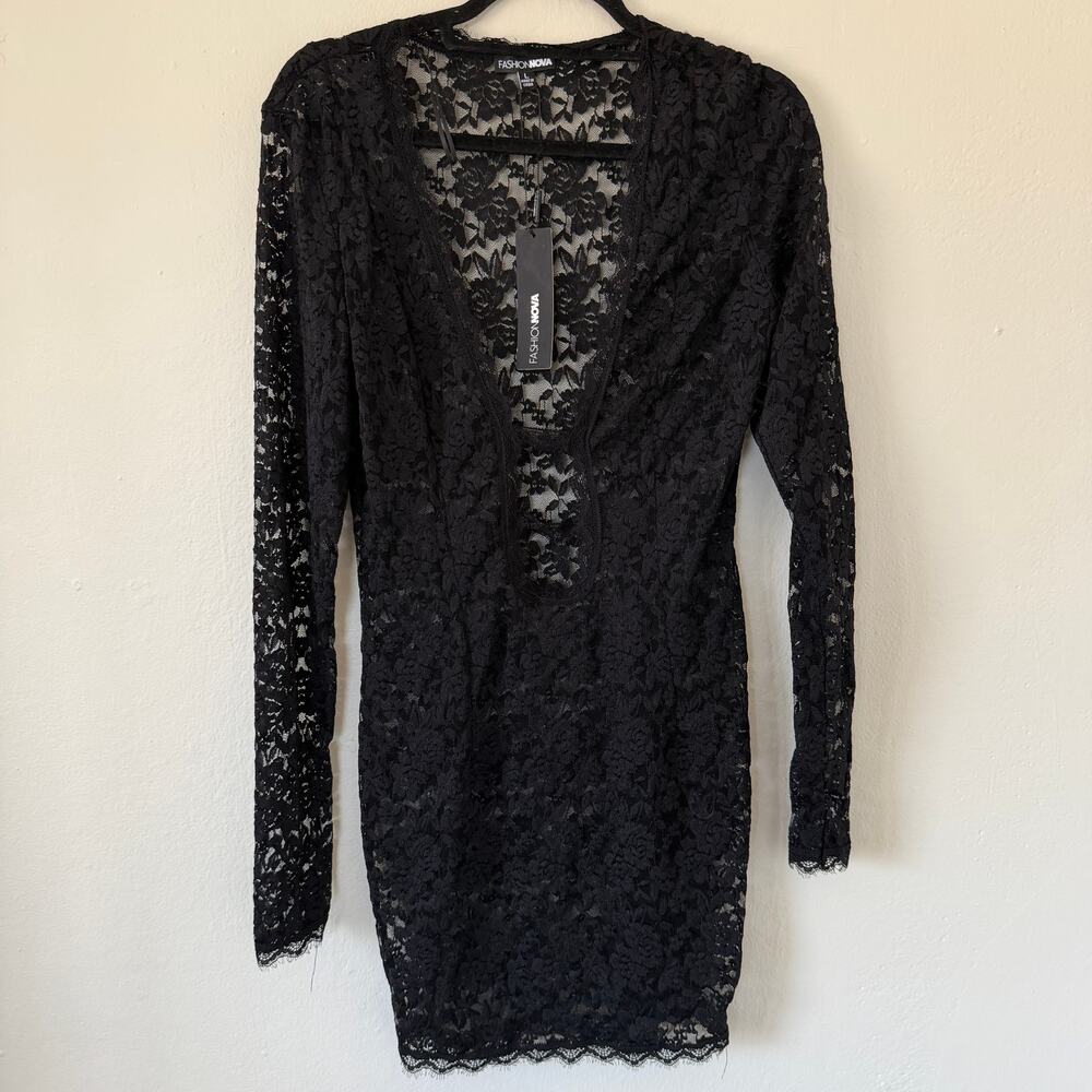 NWT Fashion Nova Lace sheer long sleeve mini dress
